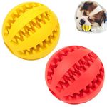 2 Pack Dog Toy Ball，Nontoxic Bite Resistant Teething Toys Balls for Small/Medium/ Large Dog and Puppy Cat , Dog Pet Food Treat Feeder Chew Tooth Cleaning Ball Exercise Game IQ Training Ball (S-1.95in, Yellow+Red)