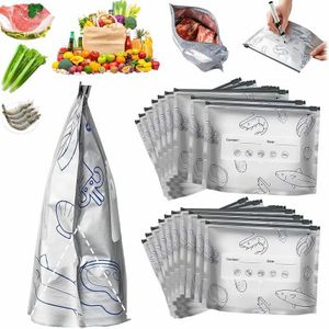 Reusable Aluminum Foil Sealable Storage Bags, Resealable Vacuum Zipper Pouches for Food, Stand Up Foil Sealable Bags with Label and Zip Lock for Vegetable Fruit Meat (30pcs, Large)