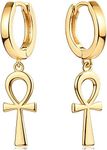 Mevecco Coptic Ankh Cross Hoop Earrings Women Men 18K Gold Plated Dainty Key To Life Ankh Cross Charm Dangle Earrings Religious Ancient Egyptian Symbol of Protection Faith Cross Drop Earrings