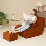 Hansleep Bean Bag Chair for Adults, High-Density Foam Bean Bag Sofa with Ottoman - Soft & Cozy Jacquard Lazy Floor Sofa Reading Chair with Waist Support for Bedroom Living Room, Orange