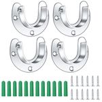 4 Packs Wardrobe Pole Brackets, 25 mm/1 inch Stainless Steel Closet Pole Sockets, U Shaped Flange Rod Holder, Closet Rod Bracket End Supports for Wardrobe Shower Curtain, with Screws