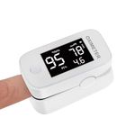 LIVYU LIFE Pulse Oximeter,1.5 inch White LED Display, the largest LED display With SpO2,PR and PI parameters, with Auto off Feature, setup brightness and alarm limits, CE,ISO,FDA approved, 2 AAA Batteries and Lanyard Included (White)