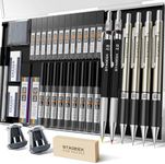 STAGEEK 37PCS Art Mechanical Pencil Set, Drafting Pencil 5 Sizes- 0.3, 0.5, 0.7, 0.9MM & 2PCS 2.0MM Mechanical Drawing Pencils with 492PCS Leads (6B 4B 2B HB 2H 4H Color) for Artist Sketching Drawing