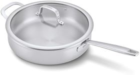Alva Maestro 5-Ply Clad Stainless Steel Sauté Pan with Lid, 11-in 4-Quart Saute Pan, Induction Compatible Deep Frying Pan, Stainless Steel Everyday Pan for Searing, Simmering, Braising & One-Pan Meals