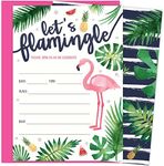 Let’s Flamingle Party Invitations with Pink Flamingo and Palm Leaves. 25 Hot Pink Envelopes and Fill in Invites for Soirees, Bridal Showers, Baby Showers, Birthdays, Graduations, Summer Parties