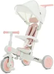 JMMD Baby Tricycle, 7-in-1 Foldable Kids Trike with Adjustable Parent Handle, Safety Harness & Wheel Brakes, Removable Canopy, Stroll Trike for Boys & Girls Ages 18 Months-5 Years, Pink