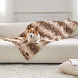 COZY KISS Waterproof Pet Blanket for Large Dog, Soft Luxury Faux Fur Throw for Woman Sofa Bed Couch, Non-Shedding Double Sided, Super Fluffy Thick Warm, Reversible, 40x60 in, Brown Deer Print