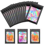 100 Pcs Mylar Zip Lock Bags Holographic Mylar Bags Smell Proof Grip Ziplock Bags Black Foil Pouch Bags Resealable Ziplock Baggies Sample Pouch for Candy Snack Jewelry Lash Lip Gloss (7.5 * 12cm)