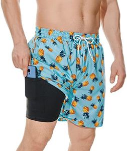 American Trends Men's Swimsuit Swim Trunk Mens 5 Inch Inseam Boardshorts Swimwear Beach Pool Swimming Trunks Blue Pineapple XL