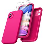 ORNARTO Compatible with iPhone 11 Case 6.1 inch, with 2 Screen Protector Liquid Silicone Gel Rubber Cover [Square Edge] [Full Body] Shockproof Protective Phone Case for iPhone 11-Hot Pink