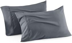 Bedsure Pillow Cases Standard Size - Polyester & Rayon Derived from Bamboo Cooling Pillowcase Set of 2, Breathable, Soft and Wrinkle-Free Pillow Covers with Envelope Closure, Dark Grey, 20x26 Inches