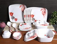 Golden Fish Floral Printed Melamine Full Size Dinner Set, 31 Pieces, White Base