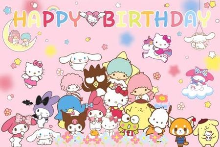 Kitty Birthday Decorations Kawaii Theme Party Supplies,Happy Birthday Backdrop,Large Decorations Kitty Birthday Banner Girls Birthday Party Decoration