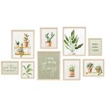 ArtbyHannah 9 Pack Gallery Wall Frame Set Picture Frames Collage Wall Decor with Green Potted Botanical Plants and Inspirational Saying, Multi Size, Extra Pictures Set