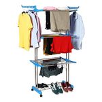 DRY LINE TriDry Cloth Drying Stand Stainless Steel 3 Tier Premium Foldable Clothes Dryer/Cloth Drying Stand for Balcony/Heavy Duty Made in India Laundry Rack (Blue, Cloth Stand)