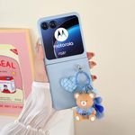 Lozeguyc for Motorala Razr 2024 Case Cute Plush Bear Toy Phone Charm Design,Razr 2024 Phone Case Frosted PC Back Soft Silicone Bumper Shockproof Girly Cover for Moto Razr 2024 with Ring Holder Blue