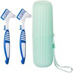 Anbbas 2pcs Double Bristle Head Denture Brush Dental Cleaning Brush with Portable Toothbrush Cup Holder, Properly Clean Oral Appliance