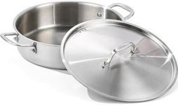 DELARLO Tri-Ply Stainless Steel 7 Quart Braiser Pan with Lid Induction Rondeau Pot With Lid 12inch Deep Frying Pan Large Saute Pan Heavy Duty Style Compatible With All Cooktops Up to 650℉