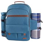 Sunflora Picnic Backpack for 4 Person Set Pack with Insulated Waterproof Pouch for Family Outdoor Camping (Light Blue)