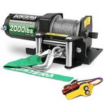 Zostera 2000lb Winch for ATV,Small Electric Winch 12V with Steel Cable,ATV Winch with Wired Manual Remote Control Switch,IP65 Waterproof,with Mounting Plate,with Roller Fairlead&Hook