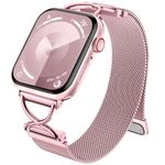 Dirrelo Metal Strap Compatible with Apple Watch Bands 40mm Women 41mm 38mm 42mm 44mm 45mm 49mm,Mesh Magnetic Clasp Stainless Steel Bracelet for iWatch Ultra 2/1 & Series 9/8/SE/7/6/5/4/3/2/1, Rosepink