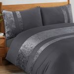 Casabella Luxury Crushed Velvet Panel Band Duvet Cover Sets with Pillow Case King Duvet Cover Bedding Set – Color Grey Crush Velvet King Duvet Cover Sets