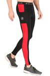 ReDesign Apparels Men's Nylon DC Pocket Compression Pant for Running, Gym and Other Sports (S, Black/Red)