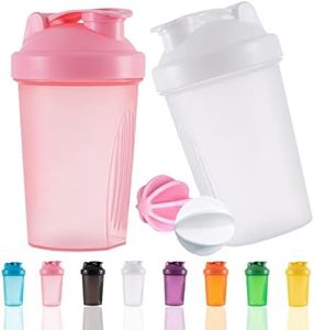 YAYAYOUNG Shaker Bottle Protein Shakes Cup and 13.5-Ounce/400ML with Whisk Balls, Set, Free of BPA plastic (2PCS) (White+Pink) (001)