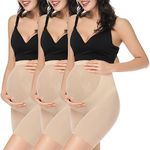 KIM S Women's Seamless Maternity Shapewear for Dresses, Mid-Thighs Pregnancy Underwear, S-XXXL, F. 3 Pack(nude+nude+nude), S