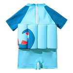 Kids Float Swimsuit with 8 Adjustable Buoyancy Sticks for Baby Boys Girls One Piece Floating Swim Vest Training Aid Swimwear Blue - Short Sleeve 3-4T