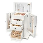 Emfogo Jewelry Box for Women, Rustic Wooden Jewelry Boxes & Organizers with Mirror, 4 Layer Jewelry Organizer Box Display for Rings Earrings Necklaces Bracelets (Weathered White)