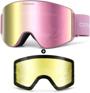 Odoland Masque de Ski avec Lentilles Amovibles, Lentilles Interchangeables, Masque de Neige sans Monture, Anti-Buée UV400 pour Homme Femme, Compatible avec les Casques, Lentilles Rose Clair