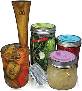 Canning kit. Complete DIY fermentation kit for wide mouth mason jars or pickling jars for 7 sets. Glass weights, tamper, airlock lids, and recipe included.