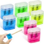 8 PCS Pencil Sharpeners, Sharpeners for School, Manual Double-Hole Pencil Sharpner with Cover, for Kids Students School Home Office Supply, Kids Pencil Sharpener, (Blue, Yellow, Green, Pink)