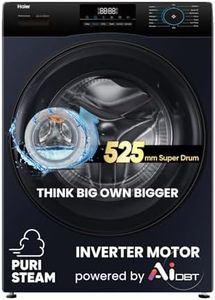 Haier 8 Kg 5 Star Powered by AI-DBT with PuriSteam, 525mm Super Drum Fully Automatic Front Load Washing Machine (EFL80-IM12IBIEBK, Inverter with In-Built Heater, Stainless Steel Drum, Black)