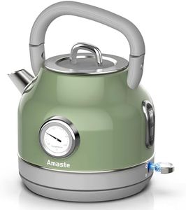 Amaste Electric Kettle, Retro Electric Tea Kettle with Thermometer, 57 Oz Hot Water Kettle for Coffee & Tea, 304 Stainless Steel, 1500W Fast Boiling, Auto Shut-Off & Boil Dry Protection, Matcha Green