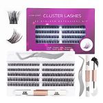 Ocean Pearl Individual Eyelashes 120 Cluster Lashes DIY Eyelash Extension Thin Band Wide Stem Lash Clusters with Tweezers and Super Bond and Seal Lash Extensions Kit Mix 10-16mm Length C/D Curl-OP01