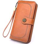 MEEGIRL Leather Purses for Women with Multi Card Slots and Wrist Strap (Brown)