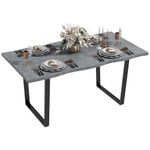 HOMCOM 63" Dining Table, Industrial Kitchen Table with Wave-Edged Tabletop and Steel Legs for Up to 6 People, Cement Grey