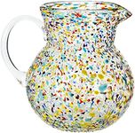 Hand Blown Spanish Sangria Pitcher, Mexican Water Jug Glass with Confetti Rock Design (84 oz) Multicolor