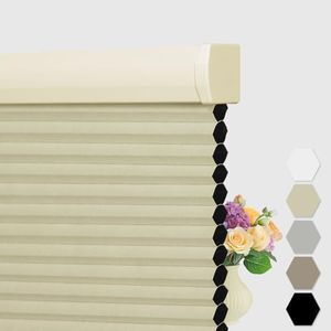 BERISSA Custom Cellular Shades Cordless, Blackout Cellular Window Blinds, Pull Down Blackout Blinds Honeycomb Indoor Windows Shades for Home Office Bedroom, Easy to Install, Beige
