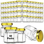 60 Pcs Small Mason Jars with Airtight Lids, 1.5 oz Mini Honey Jars for Wedding Favors, Baby Shower Favor, DIY Gift, Mini Glass Jars for Body Butter, Jam, Spices, Candles, Herbs