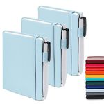 feela 3 Pack Pocket Notebook Journals with 3 Black Pens, A6 Mini Cute Small Journal Notebook Bulk Hardcover College Ruled Notepad with Pen Holder for Office School Supplies, 3.5”x 5.5”, Light Blue