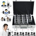 EXMAX EX-938 Wireless Headset Microphone Audio Tour Guide System for Church Translation Teaching Travel Simultaneous Interpretation Live Explanation (1 Transmitter 10 Receivers + Silver Storage Case)