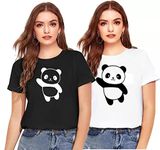 BOSECAGE with Device Graphic Print Women Round Neck regularfit Half Sleeves t Shirt AV404_Panda_Black_White_L (Combo Pack of 2)