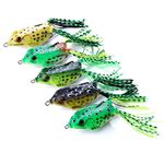 OriGlam 5pcs Topwater Frog Lures, Frog Crankbait Tackle, Frog Fishing Lures Soft Fishing Baits, Hollow Body 3D Eyes Frog Lure Weedless Swimbait with Hook for Bass Pike Snakehead Dogfish Salmon Musky