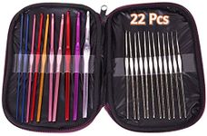 Naitik Creation 22 Pcs Aluminium Crochet Hooks Needle Knitting Needles Set with Purple Case for Beginners, 22 Pieces, Multicolor