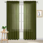 DWCN Olive Green Sheer Curtains Semi Transparent Voile Rod Pocket Curtains for Bedroom and Living Room, 60 x 84 inches Long, Set of 2 Panels