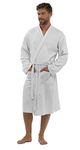 Strong Souls Mens Plain 100% Cotton Waffle Bathrobe Dressing Gown Belted Housecoat Gents, Size Medium - Large, White