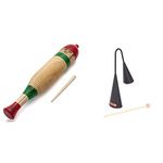 TIGER GUI7-NT Wooden Fish Guiro with Wooden Scraper/Beater - School Percussion Instrument & Percussion Plus PP3600 Double Agogo Bells,Black,Medium